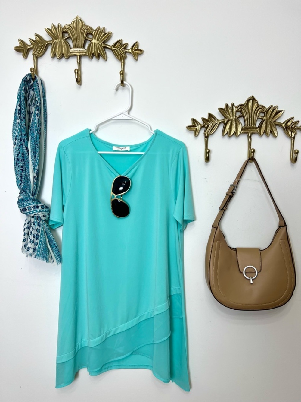 Women’s Turquoise Layered look V-Neck Tunic L